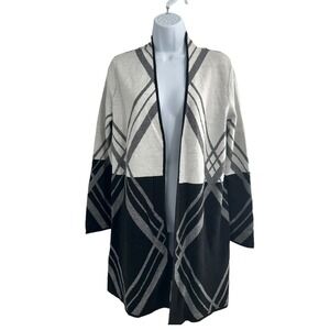 NWT Kasper‎ Women's Gray/Black Open Front Diagonal Cardigan Sweater S/XL